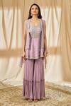 Shop_Alaya Advani_Purple Chanderi Hand Embroidered Sequin Kurta V Neck Jacket Set _at_Aza_Fashions