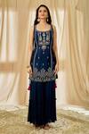 Alaya Advani_Blue Chanderi Embroidered Kurta Palazzo Set_at_Aza_Fashions