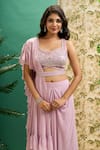 Alaya Advani_Purple Blouse Chanderi Embroidery Bead Sweetheart Neck Pre-draped Saree With _at_Aza_Fashions