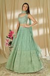 Buy_Alaya Advani_Green Blouse Dupion Silk Embroidery Thread Scoop Neck Lucknowi Lehenga Set _at_Aza_Fashions