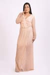 Buy_Ambrosia_Peach V Neck Embroidered Gown_at_Aza_Fashions