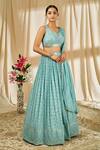 Alaya Advani_Blue Blouse: Dupion Silk Embroidered Chevron Pattern Lehenga Set For Women_at_Aza_Fashions