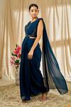 Buy_Alaya Advani_Blue Chinnon Embroidered Pre-draped Saree With Sleeveless Blouse For Women_Online_at_Aza_Fashions