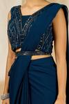 Shop_Alaya Advani_Blue Chinnon Embroidered Pre-draped Saree With Sleeveless Blouse For Women_Online_at_Aza_Fashions