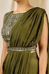 Buy_Alaya Advani_Green Chinnon Embroidered Geometric Pre-draped Saree With Sleeveless Blouse_Online_at_Aza_Fashions