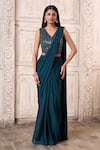 Buy_Alaya Advani_Blue Chinnon Embroidered Pre-draped Saree With Sleeveless Blouse For Women_Online_at_Aza_Fashions