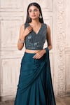 Shop_Alaya Advani_Blue Chinnon Embroidered Pre-draped Saree With Sleeveless Blouse For Women_at_Aza_Fashions