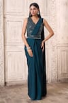 Alaya Advani_Blue Chinnon Embroidered Pre-draped Saree With Sleeveless Blouse For Women_at_Aza_Fashions