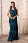 Buy_Alaya Advani_Blue Chinnon Embroidered Pre-draped Saree With Sleeveless Blouse For Women