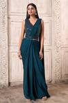 Shop_Alaya Advani_Blue Chinnon Embroidered Pre-draped Saree With Sleeveless Blouse For Women_Online_at_Aza_Fashions