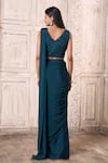Alaya Advani_Blue Chinnon Embroidered Pre-draped Saree With Sleeveless Blouse For Women_Online_at_Aza_Fashions