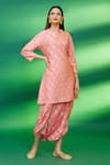 Buy_Pinki Sinha_Pink Chiniya Silk Woven Banarasi Mandarin Collar Floral Kurta And Dhoti Pant Set _Online_at_Aza_Fashions