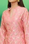 Shop_Pinki Sinha_Pink Chiniya Silk Woven Banarasi Mandarin Collar Floral Kurta And Dhoti Pant Set _Online_at_Aza_Fashions