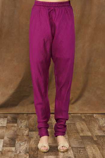 Surbhi Shah_Magenta Silk, Tissue Embroidery, Fringe Scoop Neck Aari Work Anarkali Set _at_Aza_Fashions