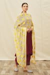 Nazaakat By Samara Singh_Yellow Kota Doria Geometric Phulkari Dupatta_Online_at_Aza_Fashions