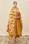 Shop_Naintara Bajaj_Beige Silk Embroidery Rose Pattern Phulkari Dupatta_Online_at_Aza_Fashions