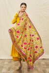 Naintara Bajaj_Beige Silk Embroidery Rose Pattern Phulkari Dupatta_Online_at_Aza_Fashions