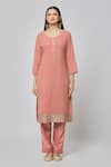 Naintara Bajaj_Pink Georgette, Shantoon Embroidery, Butti And Flower Kurta Salwar Dupatta Set _Online_at_Aza_Fashions