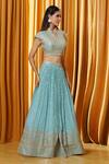 Buy_Aariyana Couture_Blue Georgette, Crepe Sequins, Beads, Tassels Embroidered Butti Lehenga Set_Online_at_Aza_Fashions