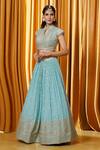 Shop_Aariyana Couture_Blue Georgette, Crepe Sequins, Beads, Tassels Embroidered Butti Lehenga Set_Online_at_Aza_Fashions