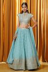 Buy_Aariyana Couture_Blue Georgette, Crepe Sequins, Beads, Tassels Embroidered Butti Lehenga Set_at_Aza_Fashions