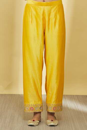Surbhi Shah_Yellow Silk, Organza Sequins, Applique, Embroidery, Tassels Dori Kurta Set _at_Aza_Fashions