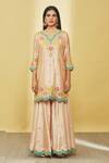 Surbhi Shah_Beige Pure Spun Silk Hand Embroidered Sequin Notched Kurta Sharara Set  _Online_at_Aza_Fashions