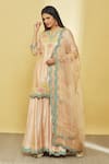 Buy_Surbhi Shah_Beige Pure Spun Silk Hand Embroidered Sequin Notched Kurta Sharara Set  _Online_at_Aza_Fashions