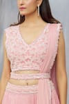 Shop_Shlok Design_Peach Chiffon Embroidered Floral V Neck Ombre Lehenga Set _Online_at_Aza_Fashions