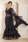 Buy_Inara Jaipur_Black Georgette Leheriya Printed Pre-draped Ruffle Saree With Blouse _Online_at_Aza_Fashions