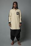 Buy_House of Three_Beige Cotton Linen Plain Skanda Dhoti Pant  _at_Aza_Fashions