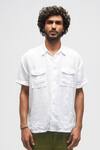 Shop Terra Luna White 100% Linen Plain Bellando Shirt at Aza Fashions Shop_Terra Luna_White 100% Linen Plain Bellando Shirt _at_Aza_Fashions