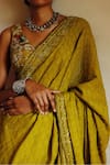 Buy_Archana Jaju_Green Handwoven Cotton Hand Painted And Embroidery Lucknowi Saree With Blouse _Online_at_Aza_Fashions