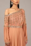 Buy_Nidhika Shekhar_Pink Silk Asymmetric Embroidered One Shoulder Anarkali Gown _Online_at_Aza_Fashions