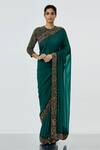 Buy Nakul Sen Green Chiffon Sequin Embellished Saree With Blouse at Aza Fashions Buy_Nakul Sen_Green Chiffon Sequin Embellished Saree With Blouse_at_Aza_Fashions