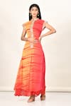 Buy_Samyukta Singhania_Orange Chiffon Tie And Dye Mandarin Collar & Kurta _at_Aza_Fashions