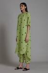 MATI_Green Pure Linen Embroidered Clubs Motif Straight Trump Card Tunic _Online_at_Aza_Fashions