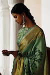 Buy_Archana Jaju_Green Saree Handloom Cotton Kanjeevaram And Blouse Hand Painted & With _Online_at_Aza_Fashions