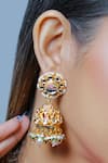 Namasya_Gold Plated Kundan Carved Jhumkas _Online_at_Aza_Fashions