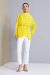 Buy_Scarlet Sage_Yellow Polyester Ophelia 4d Chevron Pleated Wrap Jacket_at_Aza_Fashions