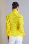Shop_Scarlet Sage_Yellow Polyester Ophelia 4d Chevron Pleated Wrap Jacket_at_Aza_Fashions