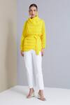 Scarlet Sage_Yellow Polyester Ophelia 4d Chevron Pleated Wrap Jacket_Online_at_Aza_Fashions