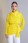 Shop_Scarlet Sage_Yellow Polyester Ophelia 4d Chevron Pleated Wrap Jacket_Online_at_Aza_Fashions