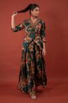 Shop_Rimi Nayak_Green Modal Satin Printed Flower Pattern Pine Box Pleated Trouser  _Online_at_Aza_Fashions
