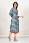 Buy_Khwaab by Sanjana Lakhani_Green Cotton Silk Printed Leaf Motif Notched Kurta _at_Aza_Fashions