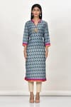 Buy_Khwaab by Sanjana Lakhani_Green Cotton Silk Printed Leaf Motif Notched Kurta _Online_at_Aza_Fashions