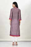 Shop_Khwaab by Sanjana Lakhani_Purple Cotton Silk Printed Leaf Motif Notched Kurta _at_Aza_Fashions