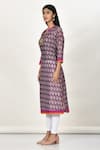 Buy_Khwaab by Sanjana Lakhani_Purple Cotton Silk Printed Leaf Motif Notched Kurta _Online_at_Aza_Fashions