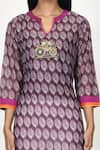 Shop_Khwaab by Sanjana Lakhani_Purple Cotton Silk Printed Leaf Motif Notched Kurta _Online_at_Aza_Fashions