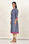 Buy_Khwaab by Sanjana Lakhani_Blue Cotton Silk Printed Leaf Motif Notched Kurta _Online_at_Aza_Fashions